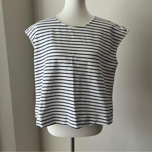 Mo:vint Navy and Off-White Stripe Boxy Sleevless Top